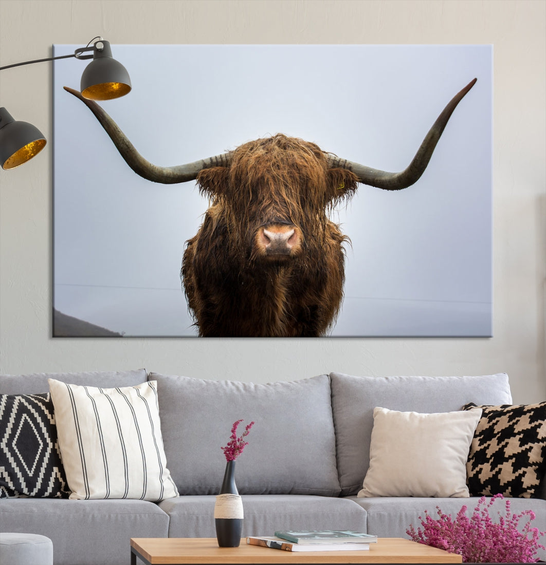 Texas Cow Big Horn Wall Art Canvas