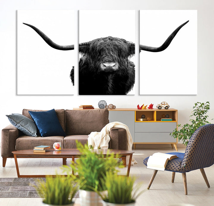 Texas Cow Big Horn Wall Art Canvas