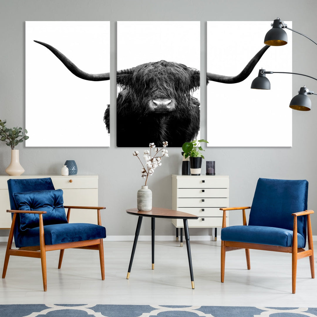 Texas Cow Big Horn Wall Art Canvas