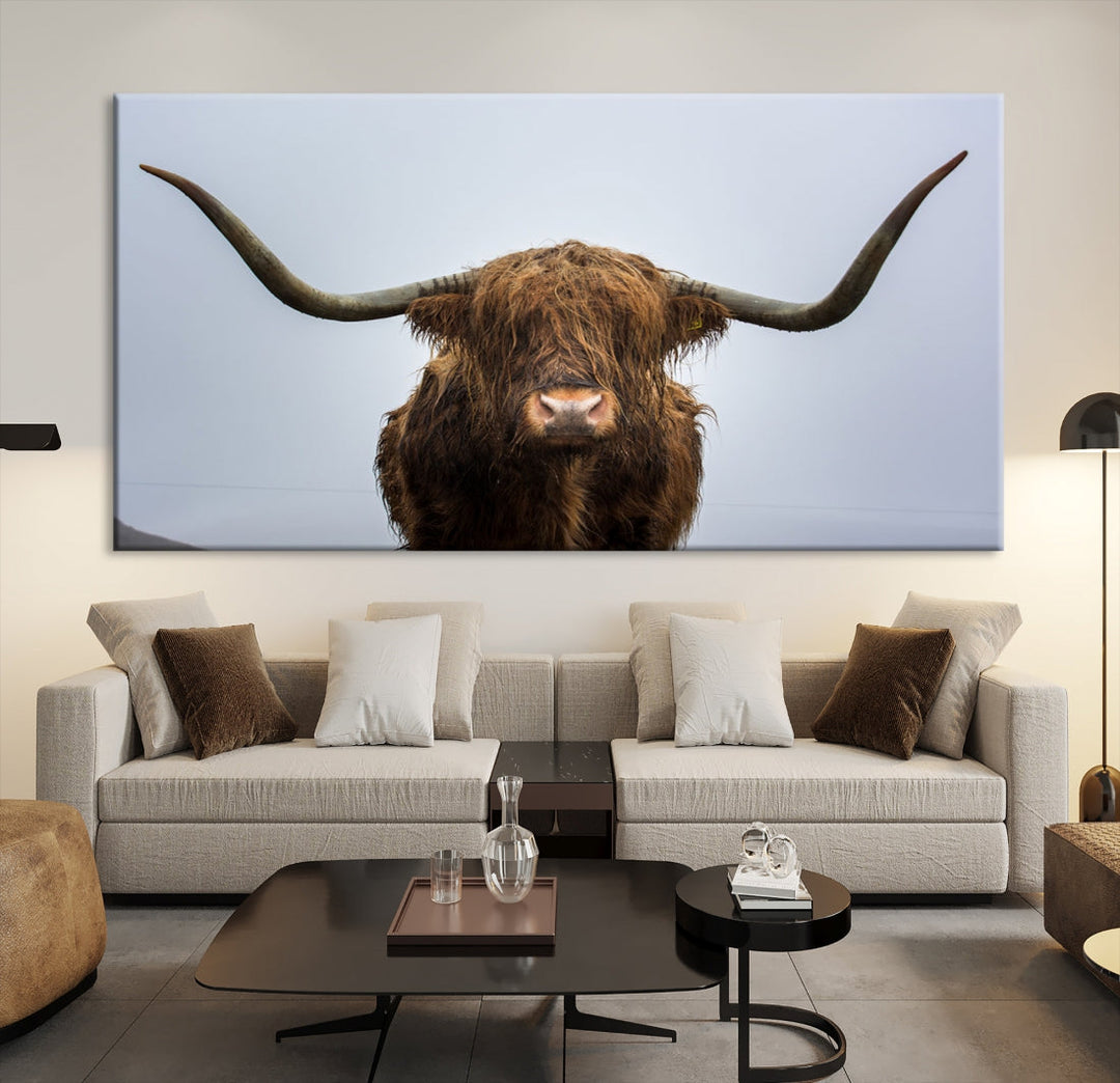 Texas Cow Big Horn Wall Art Canvas