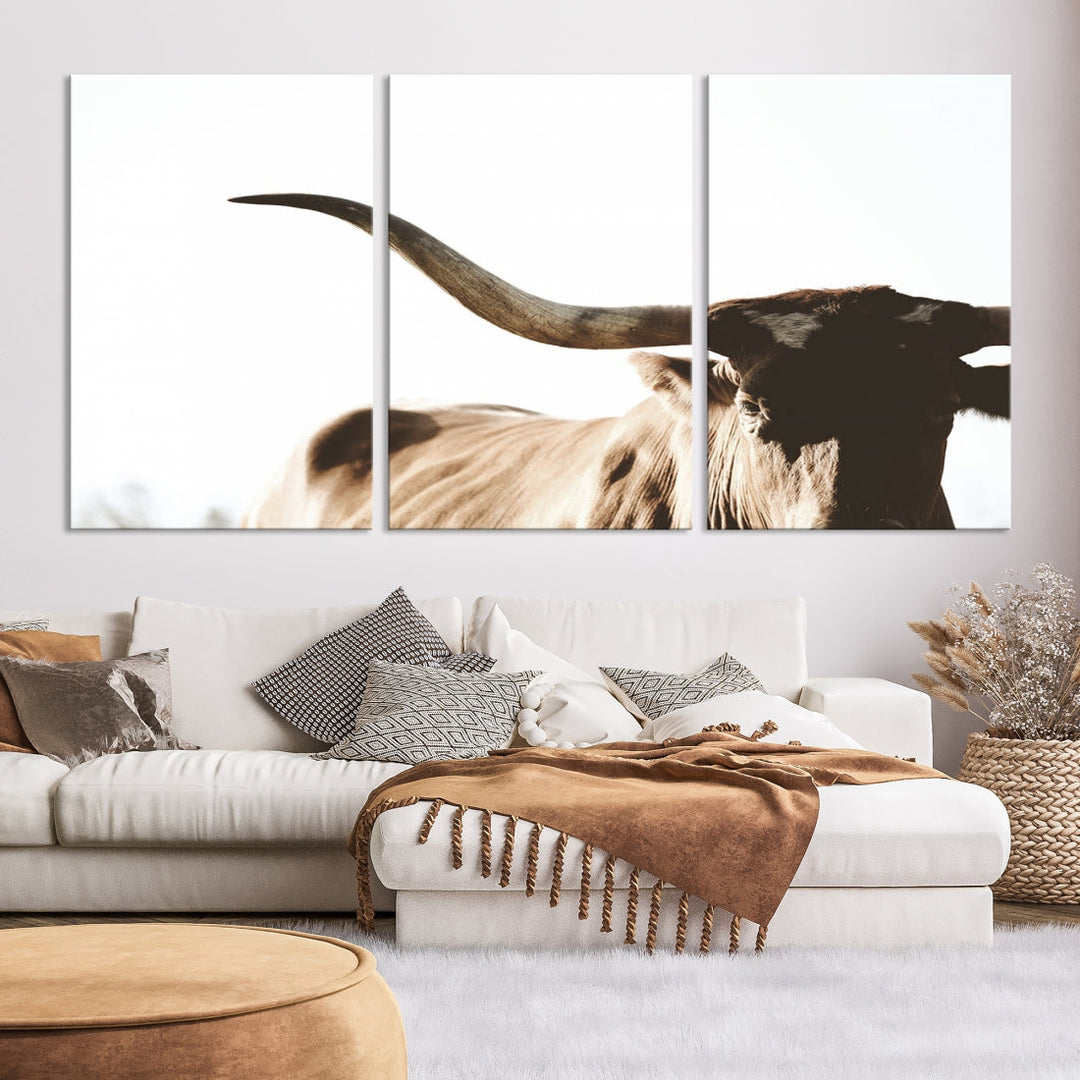 Texas Cow Big Horn Wall Art Canvas