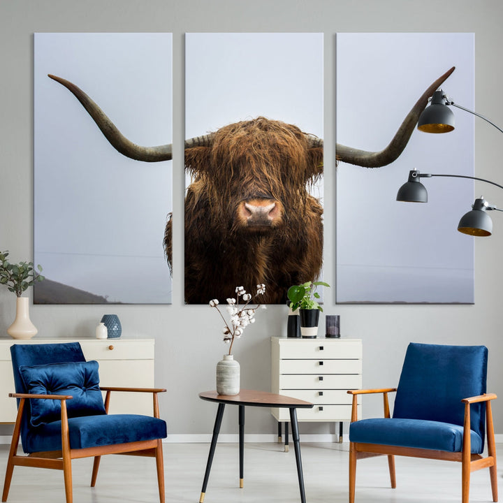 Texas Cow Big Horn Wall Art Canvas