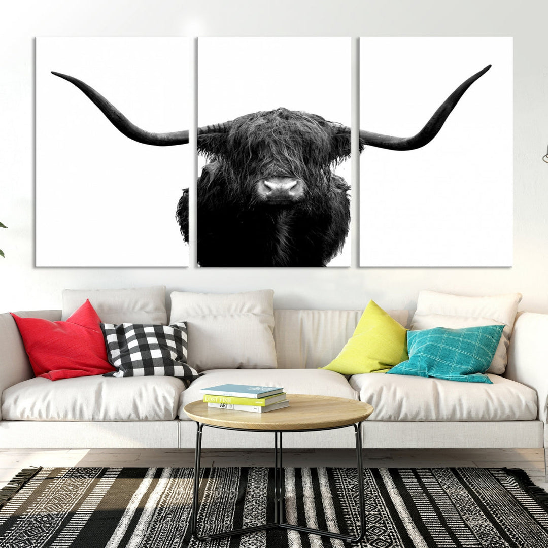 Texas Cow Big Horn Wall Art Canvas