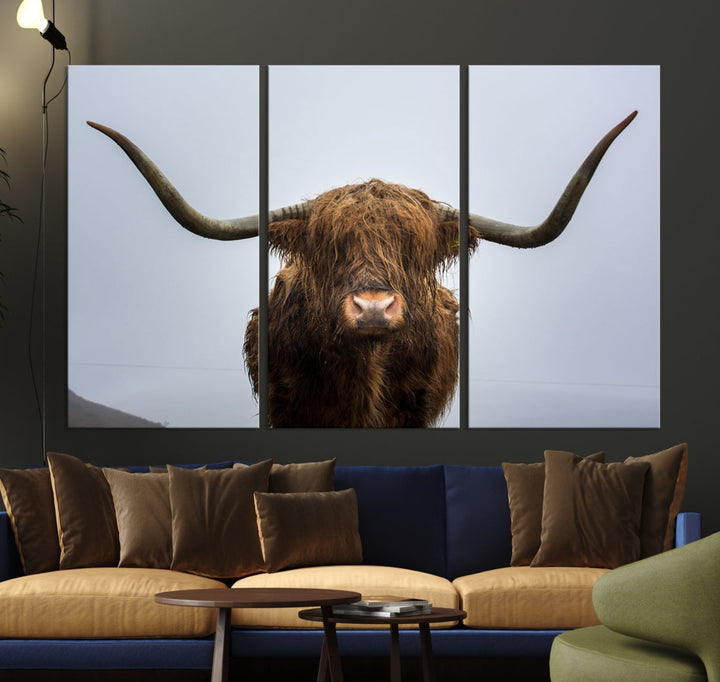 Texas Cow Big Horn Wall Art Canvas