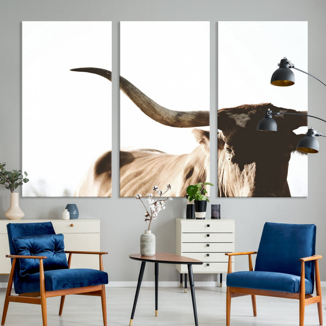 Texas Cow Big Horn Wall Art Canvas