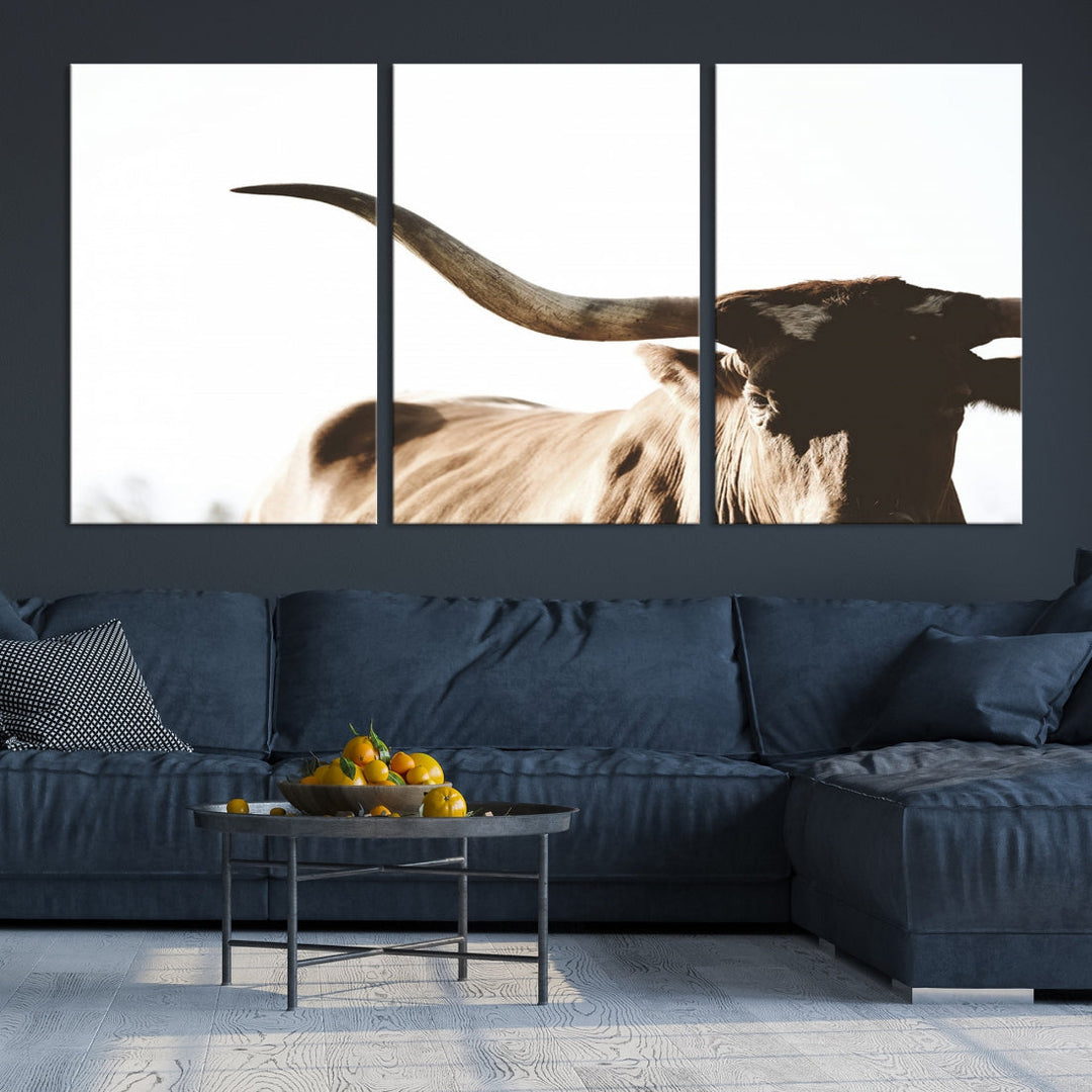 Texas Cow Big Horn Wall Art Canvas