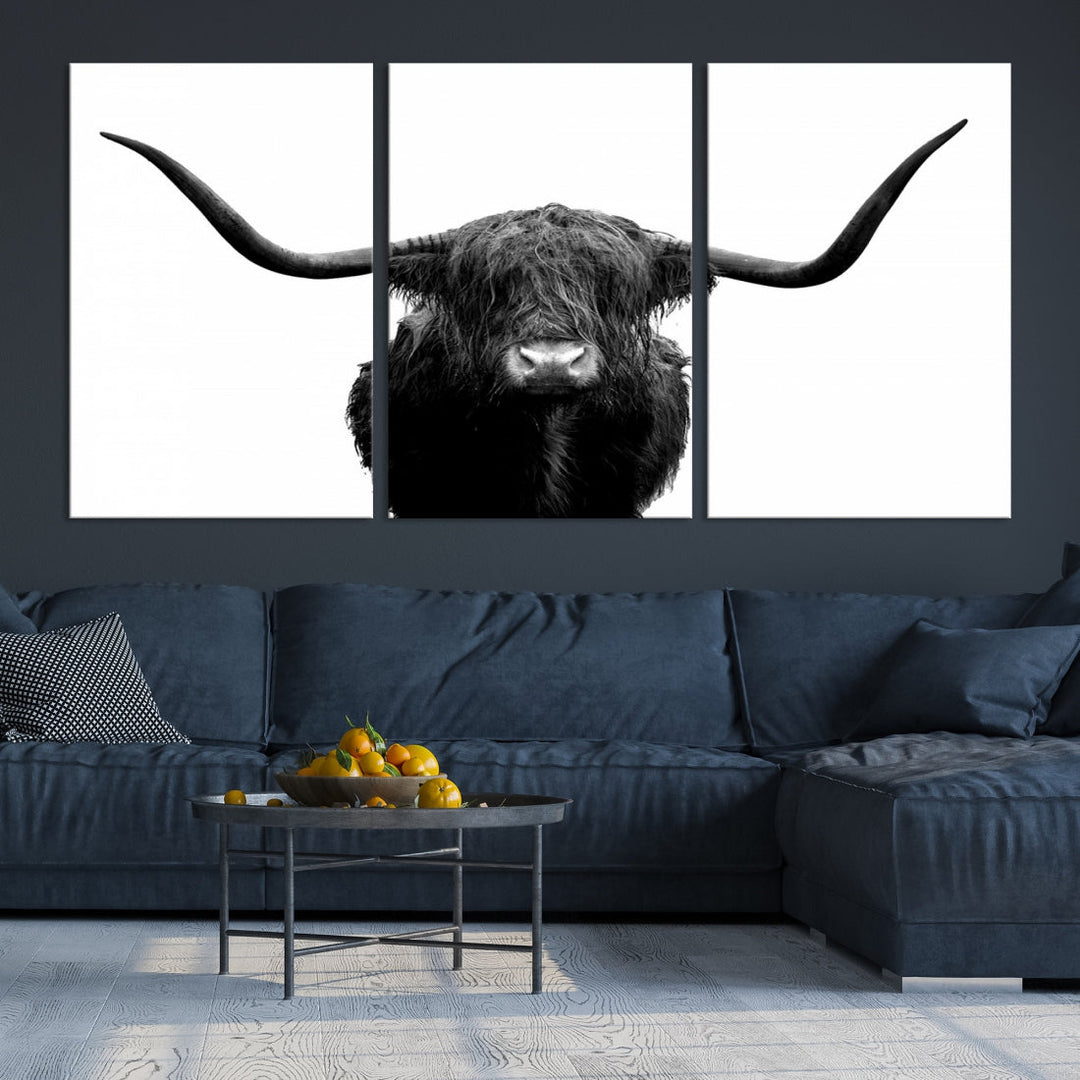 Texas Cow Big Horn Wall Art Canvas