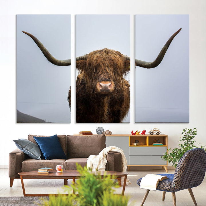 Texas Cow Big Horn Wall Art Canvas