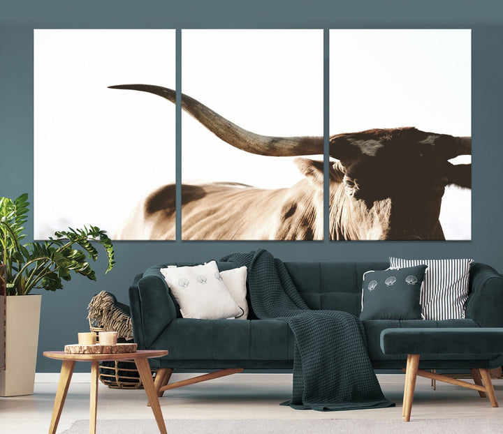 Texas Cow Big Horn Wall Art Canvas