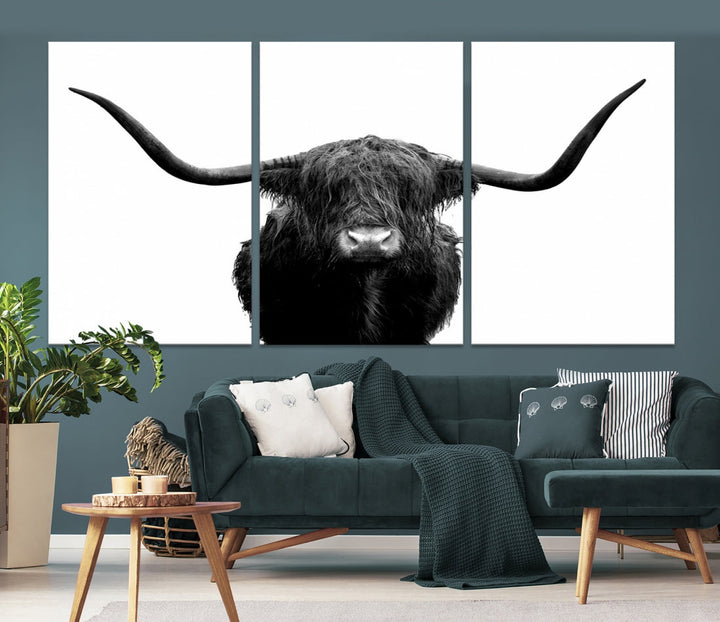 Texas Cow Big Horn Wall Art Canvas