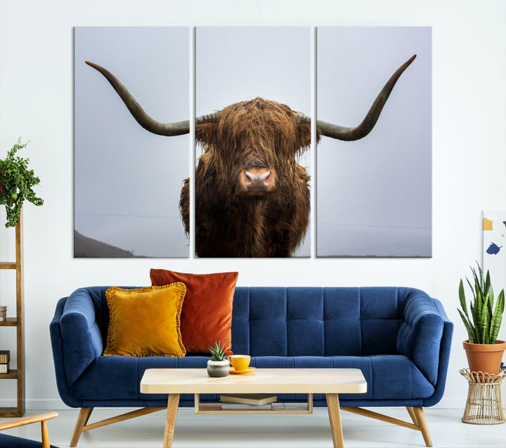 Texas Cow Big Horn Wall Art Canvas