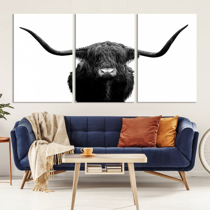 Texas Cow Big Horn Wall Art Canvas