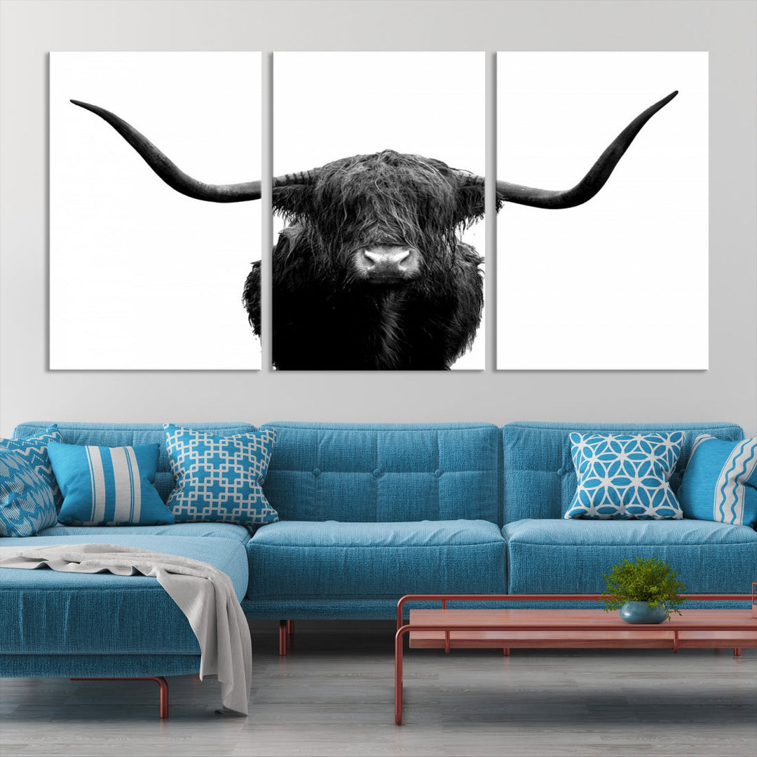 Texas Cow Big Horn Wall Art Canvas