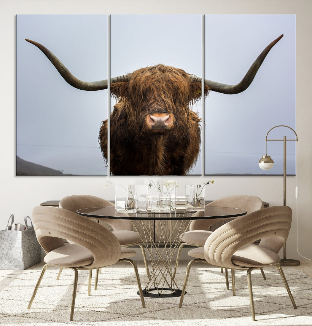 Texas Cow Big Horn Wall Art Canvas