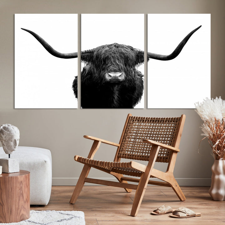 Texas Cow Big Horn Wall Art Canvas