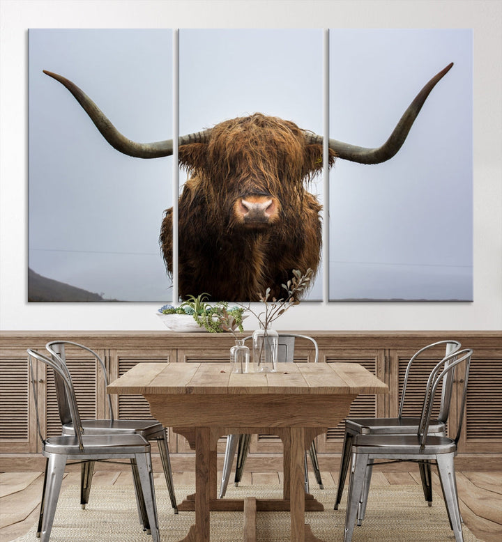 Texas Cow Big Horn Wall Art Canvas