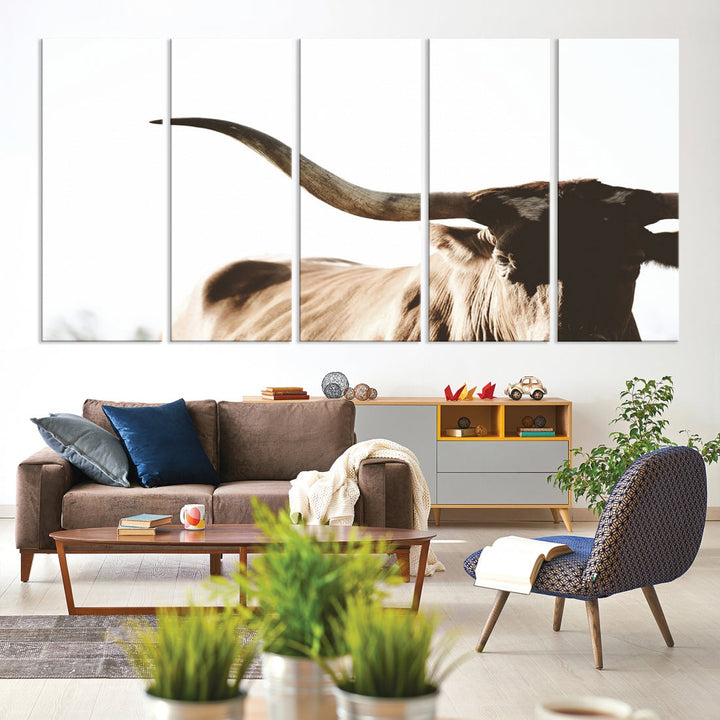 Texas Cow Big Horn Wall Art Canvas