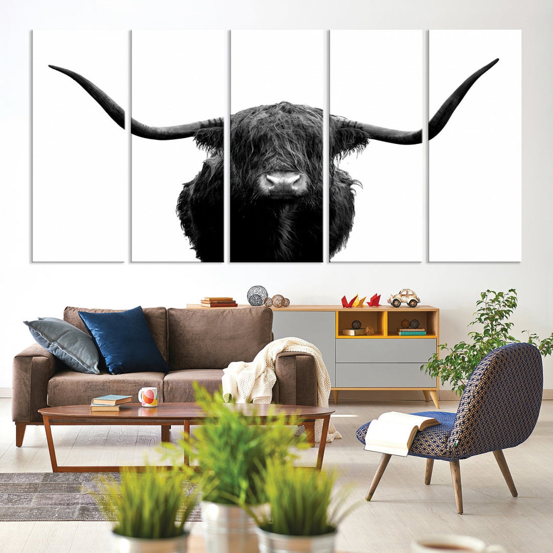 Texas Cow Big Horn Wall Art Canvas