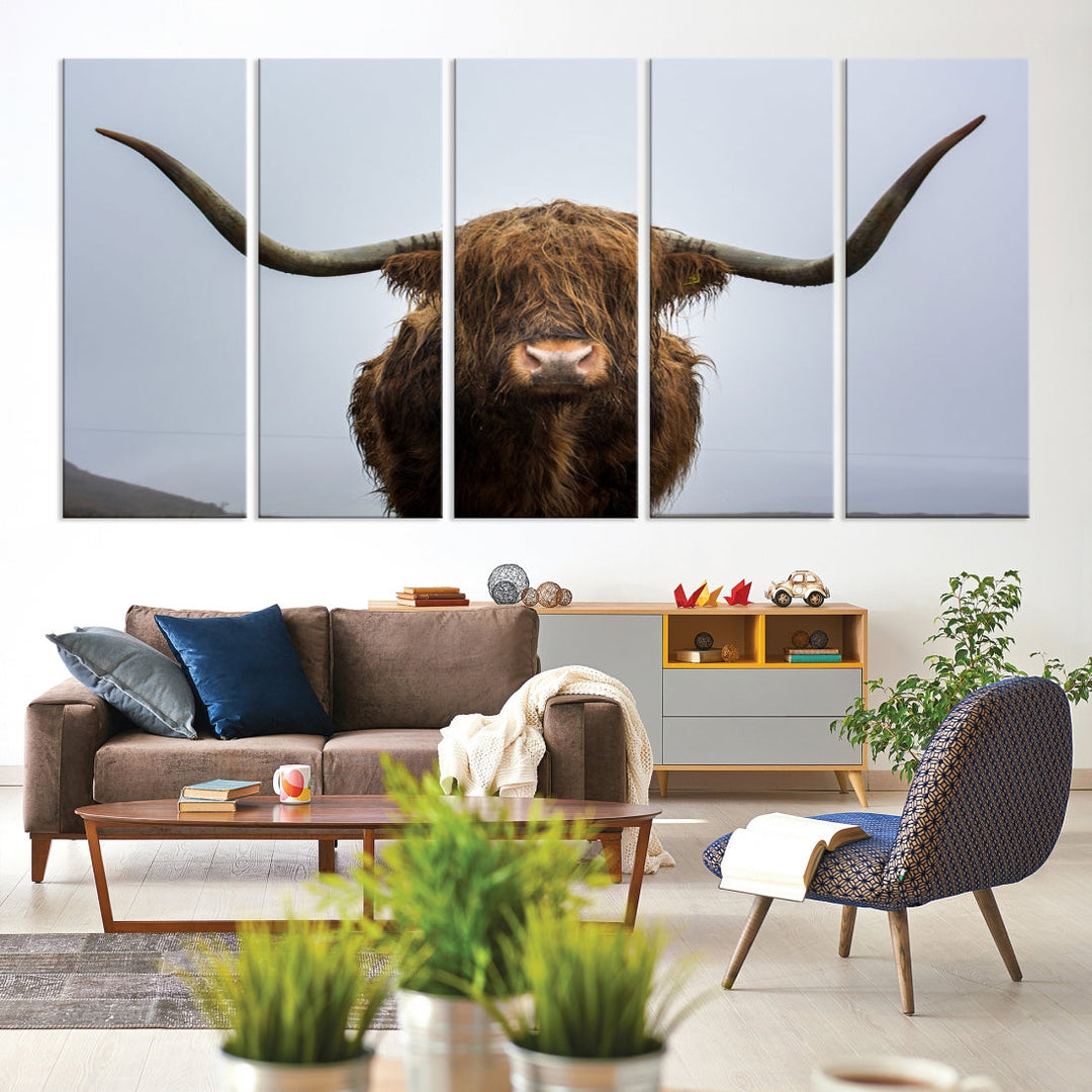 Texas Cow Big Horn Wall Art Canvas