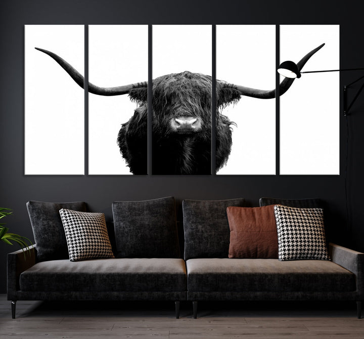 Texas Cow Big Horn Wall Art Canvas