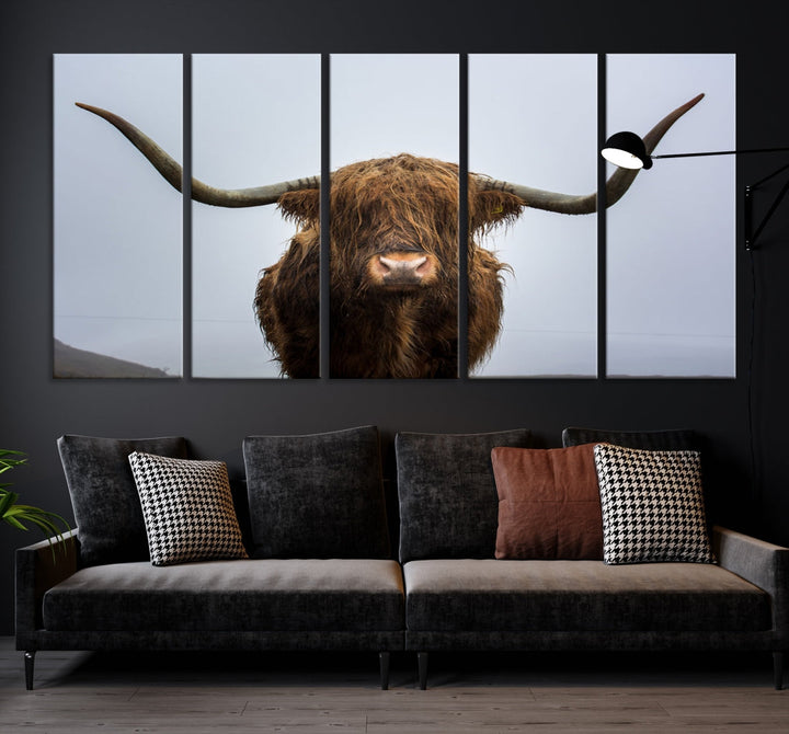 Texas Cow Big Horn Wall Art Canvas