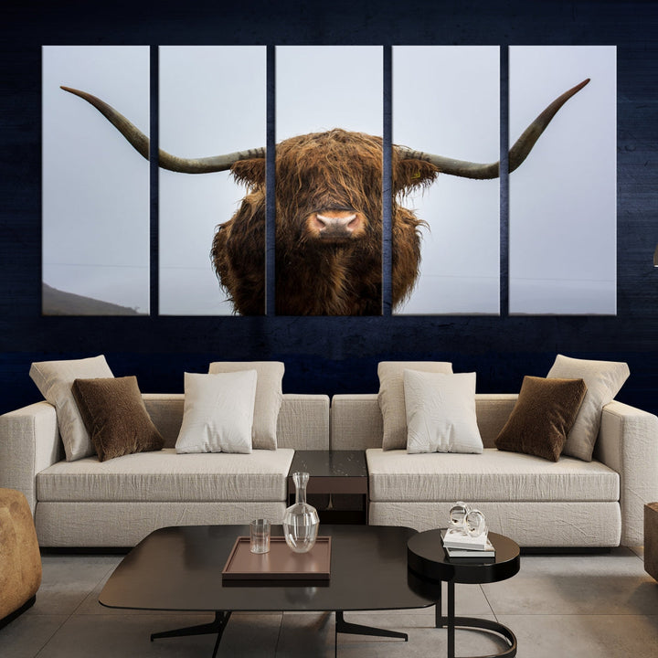 Texas Cow Big Horn Wall Art Canvas