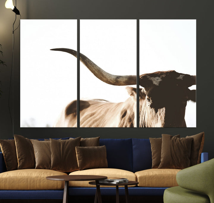 Texas Cow Big Horn Wall Art Canvas