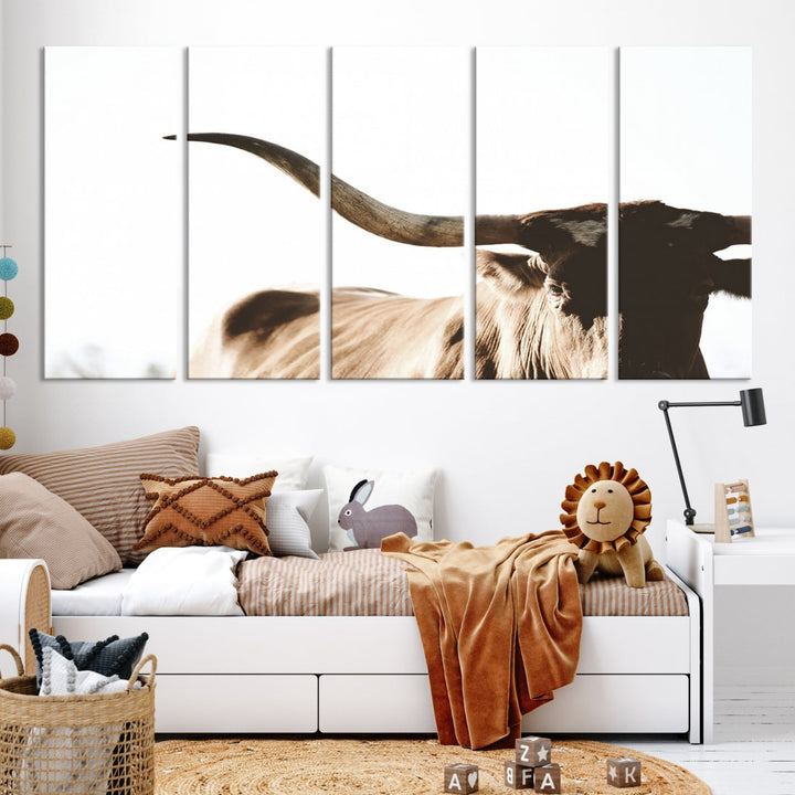 Texas Cow Big Horn Wall Art Canvas