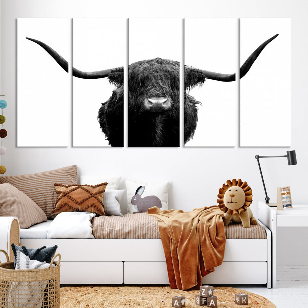 Texas Cow Big Horn Wall Art Canvas