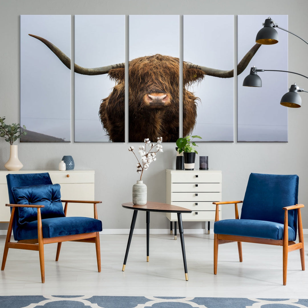 Texas Cow Big Horn Wall Art Canvas