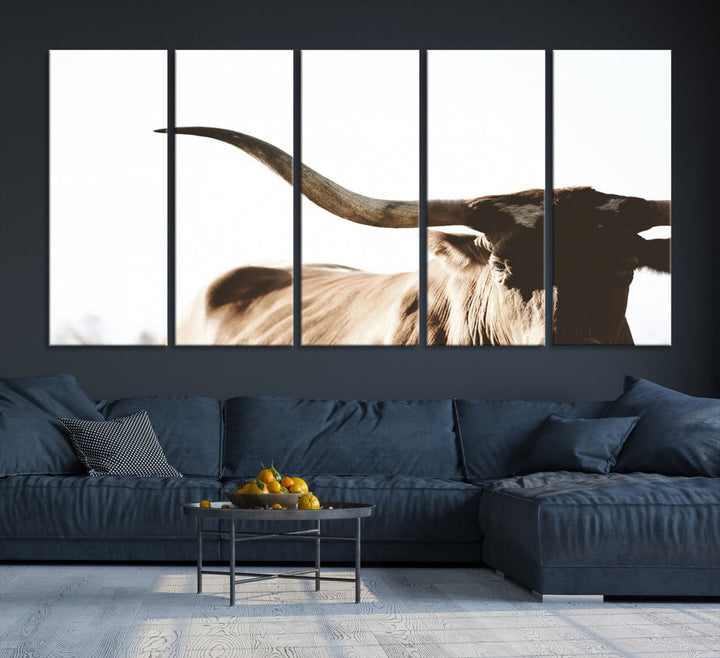 Texas Cow Big Horn Wall Art Canvas