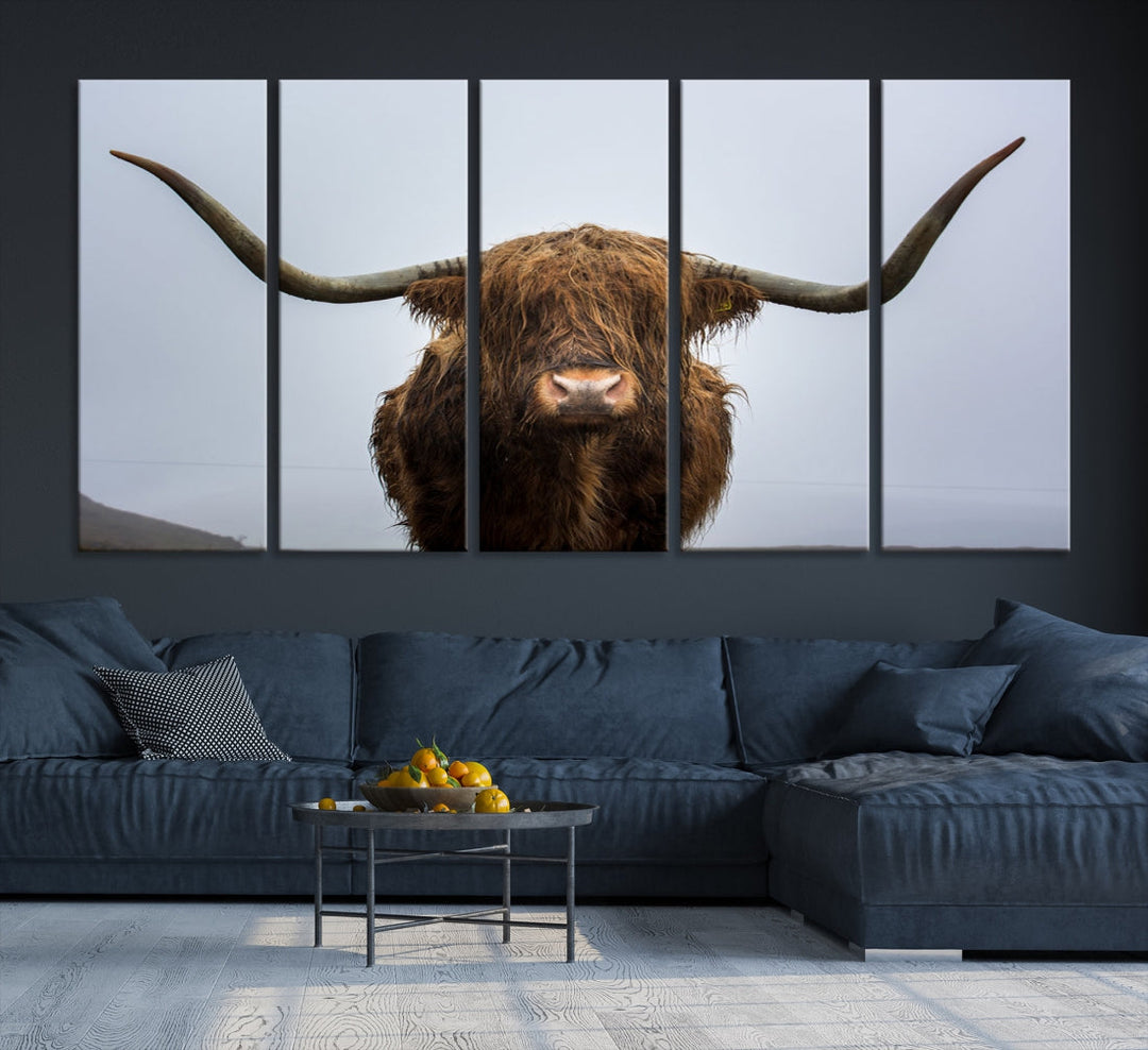 Texas Cow Big Horn Wall Art Canvas