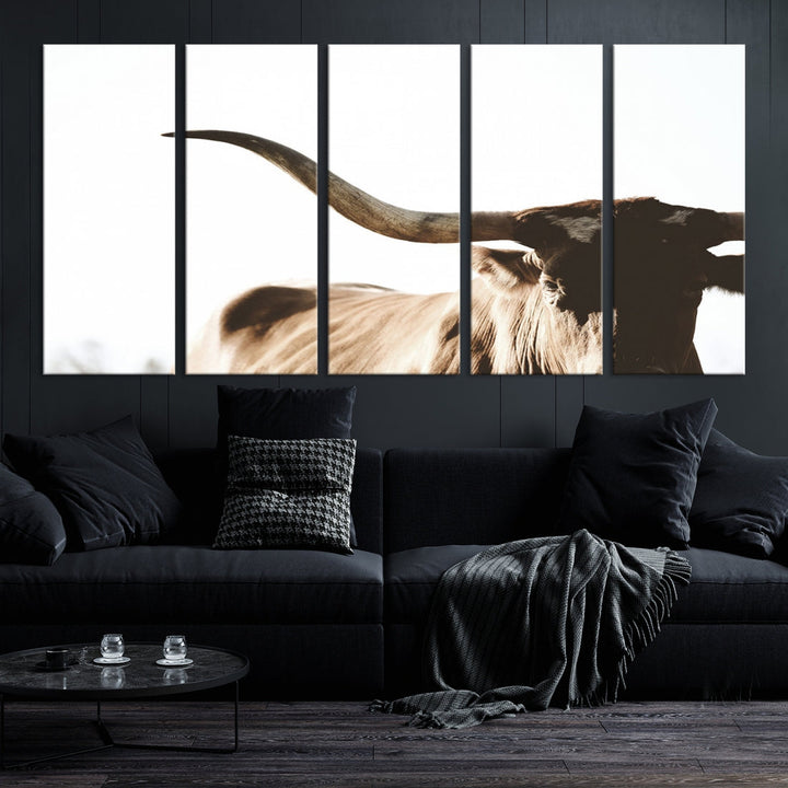 Texas Cow Big Horn Wall Art Canvas