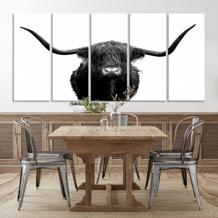 Texas Cow Big Horn Wall Art Canvas