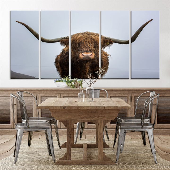 Texas Cow Big Horn Wall Art Canvas