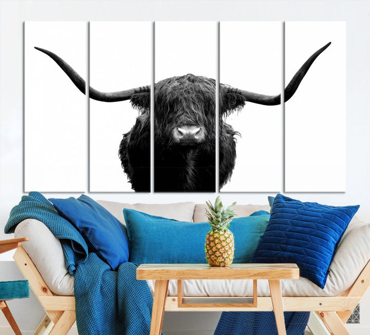 Texas Cow Big Horn Wall Art Canvas