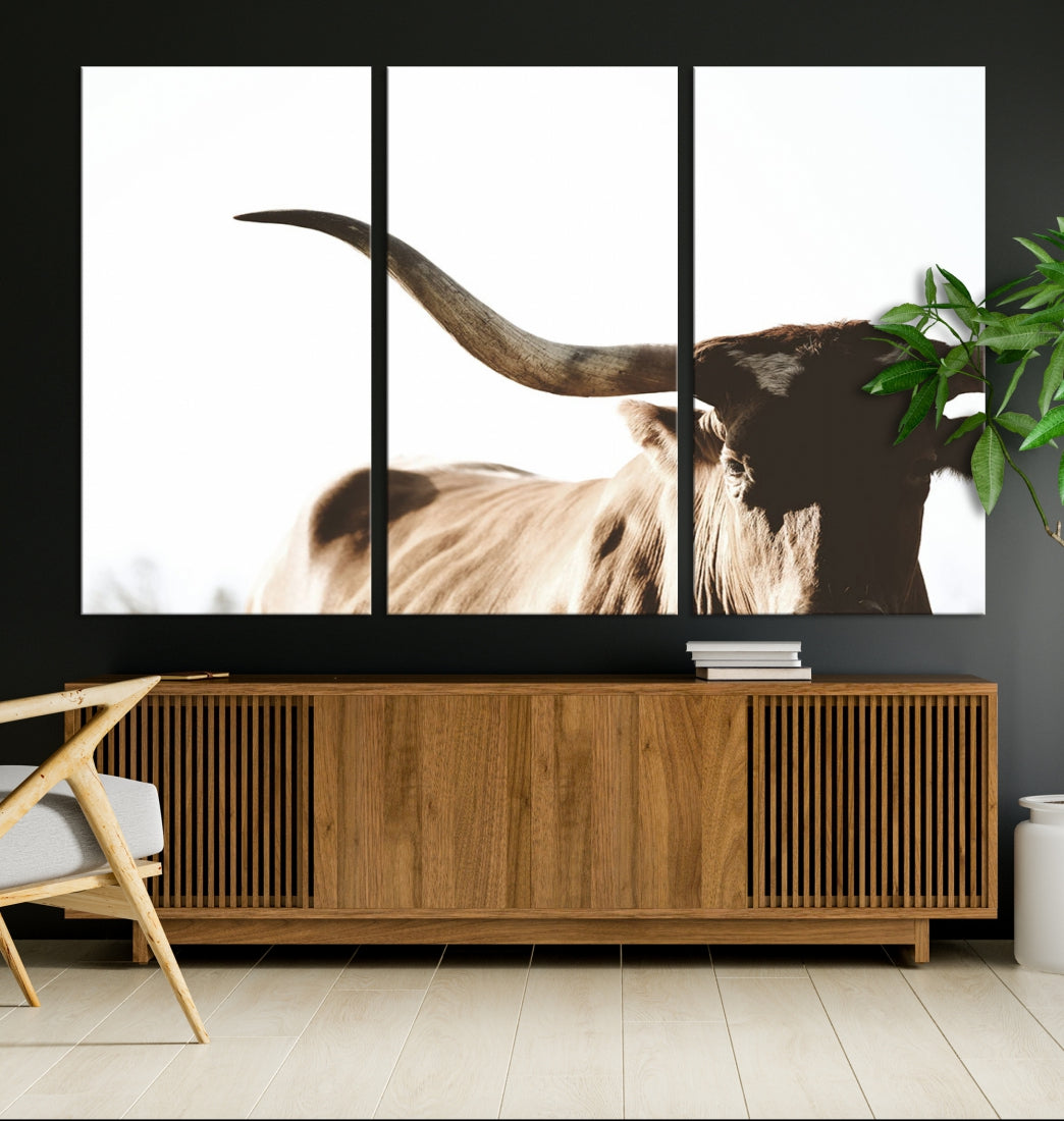 Texas Cow Big Horn Wall Art Canvas