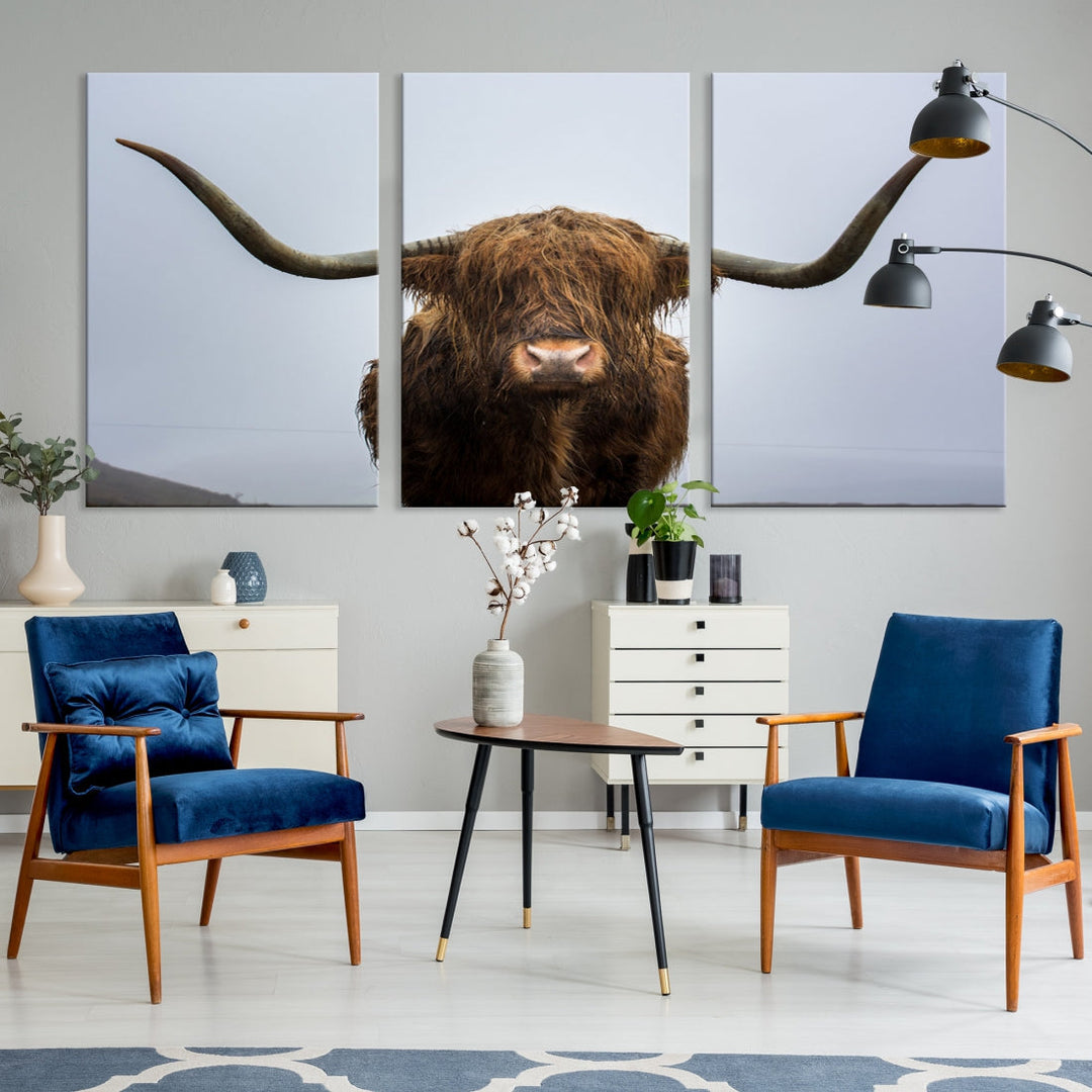 Texas Cow Big Horn Wall Art Canvas