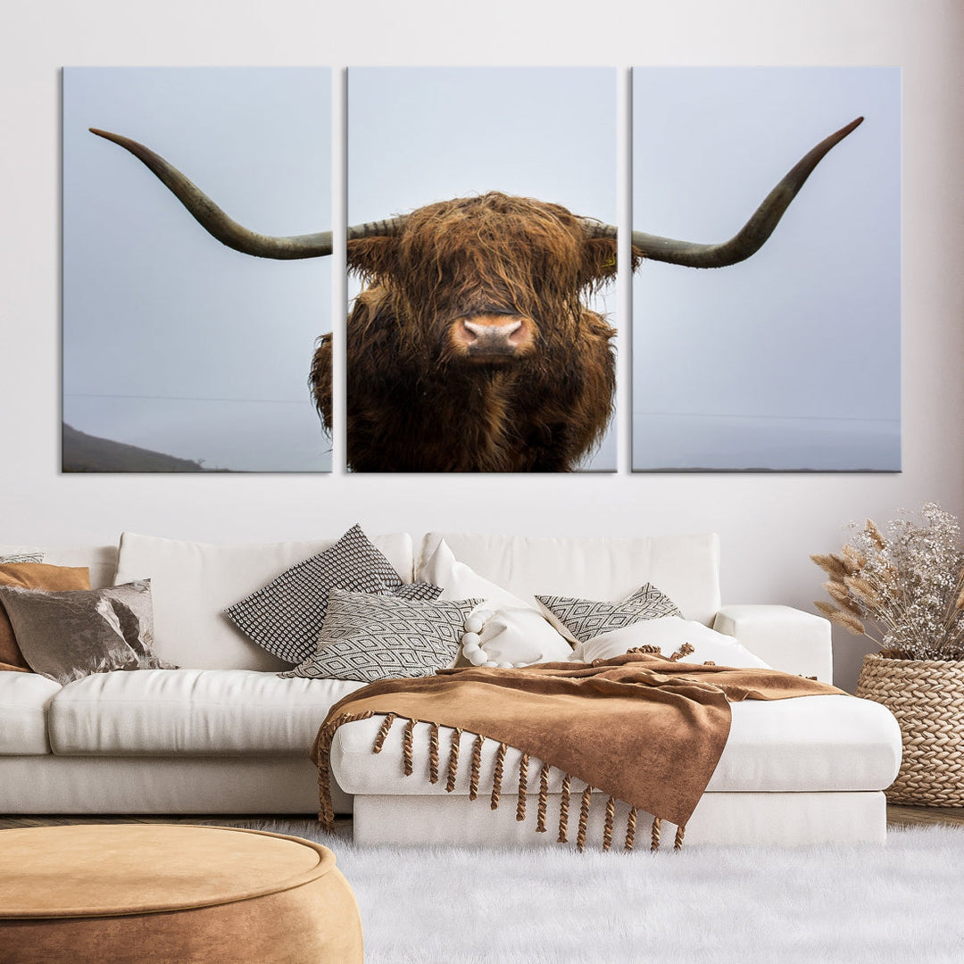 Texas Cow Big Horn Wall Art Canvas