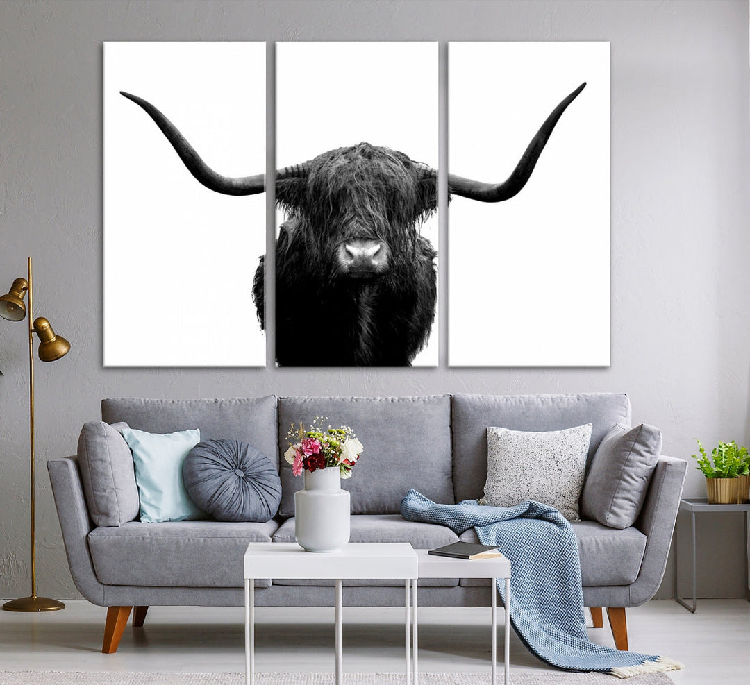 Texas Cow Big Horn Wall Art Canvas