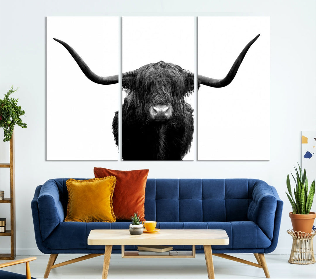 Texas Cow Big Horn Wall Art Canvas