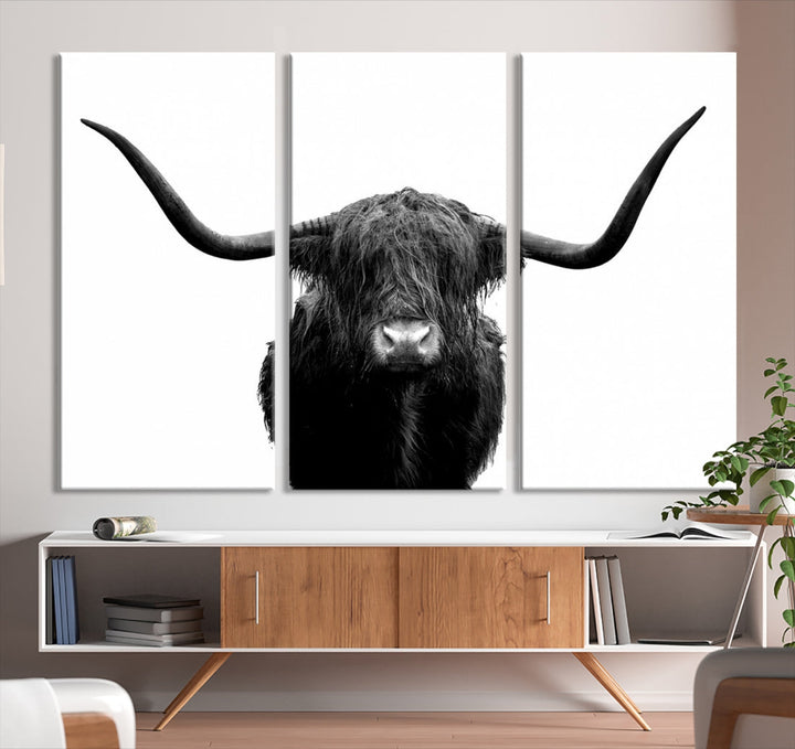 Texas Cow Big Horn Wall Art Canvas