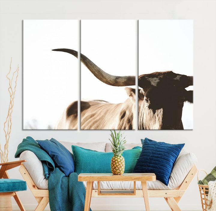 Texas Cow Big Horn Wall Art Canvas