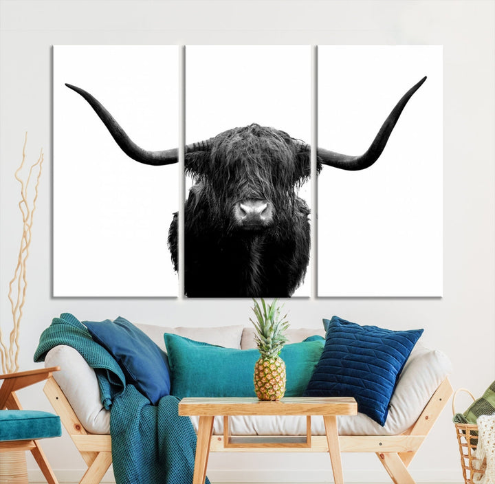 Texas Cow Big Horn Wall Art Canvas