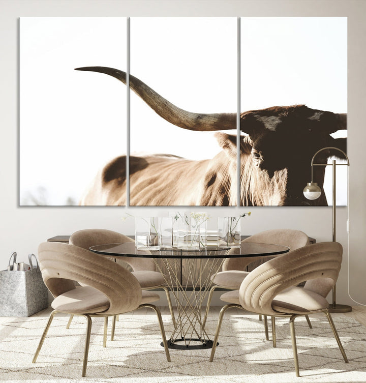 Texas Cow Big Horn Wall Art Canvas