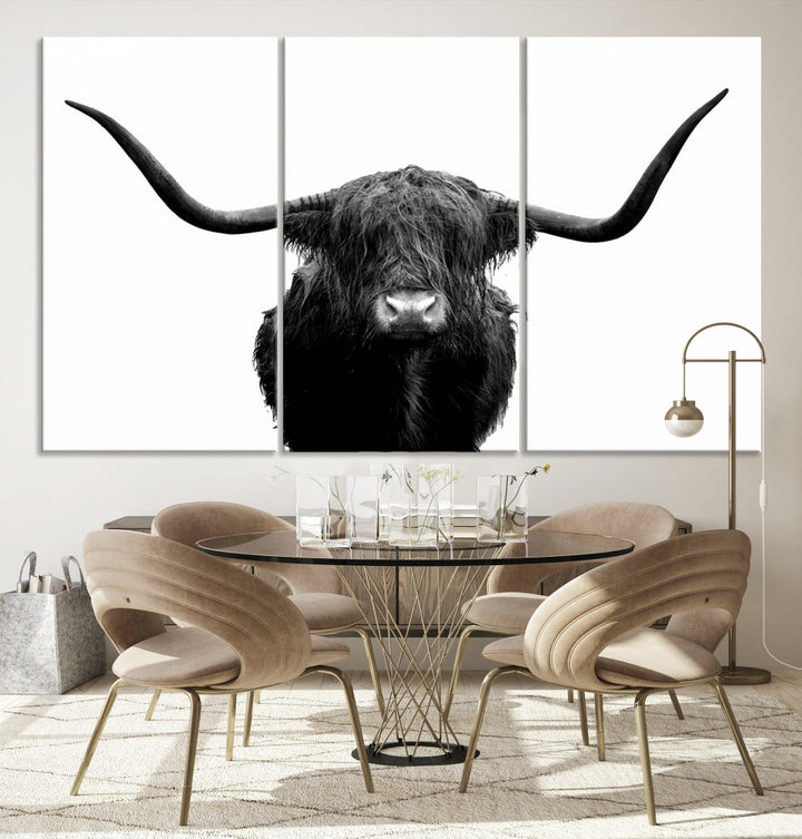 Texas Cow Big Horn Wall Art Canvas