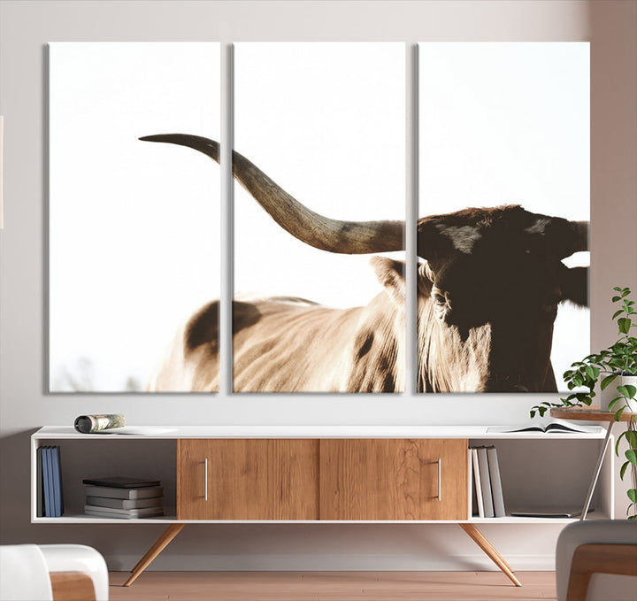 Texas Cow Big Horn Wall Art Canvas