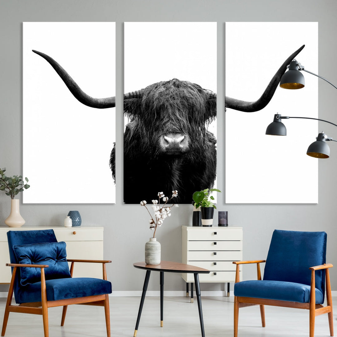 Texas Cow Big Horn Wall Art Canvas