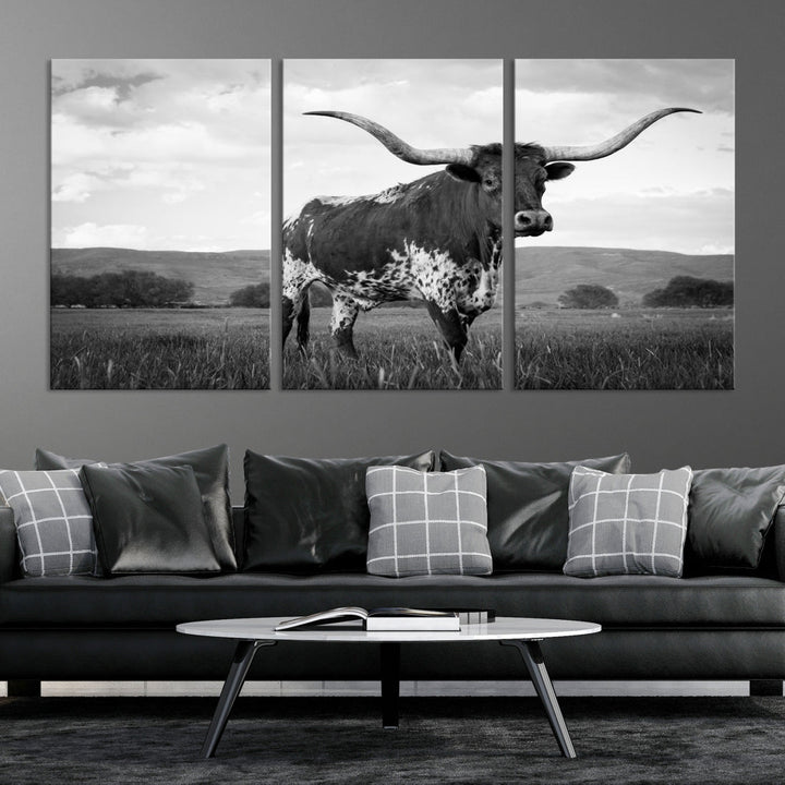 Texas Cow Canvas Wall Art Animal Pictures Canvas Print Farmhouse Decor Canvas Paintings Living Room Office Home Decor Rustic Wall Art Decor Framed Multi Panel Split Canvas Art Printable