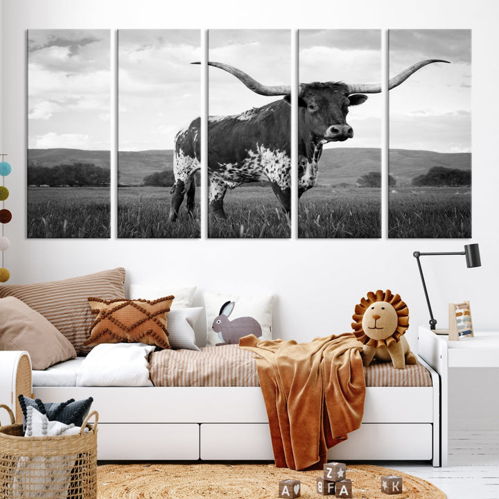 Texas Cow Canvas Wall Art Animal Pictures Canvas Print Farmhouse Decor Canvas Paintings Living Room Office Home Decor Rustic Wall Art Decor Framed Multi Panel Split Canvas Art Printable